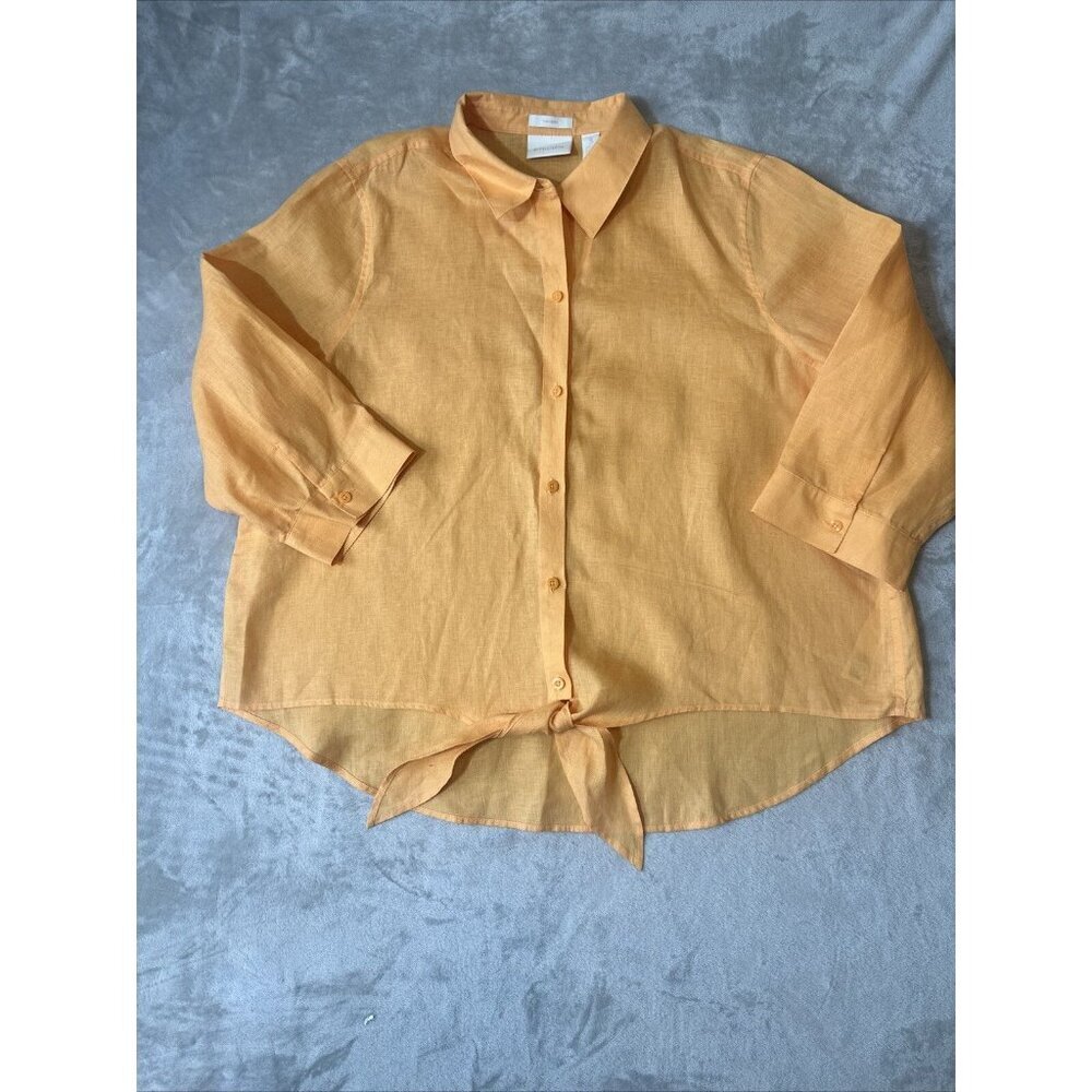Chico’s Button Up Tip Up Blouse 100% Linen Orange Size 3 - Picture 1 of 10